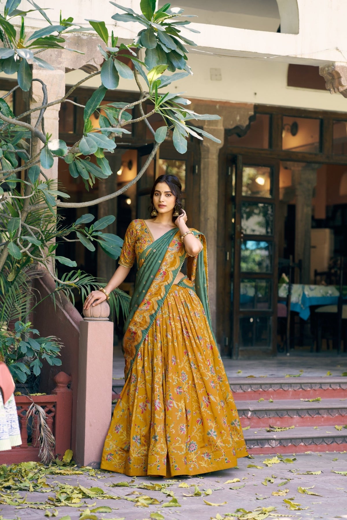Attractive Tassar Silk Printed Lehenga Choli Set - Zimonza