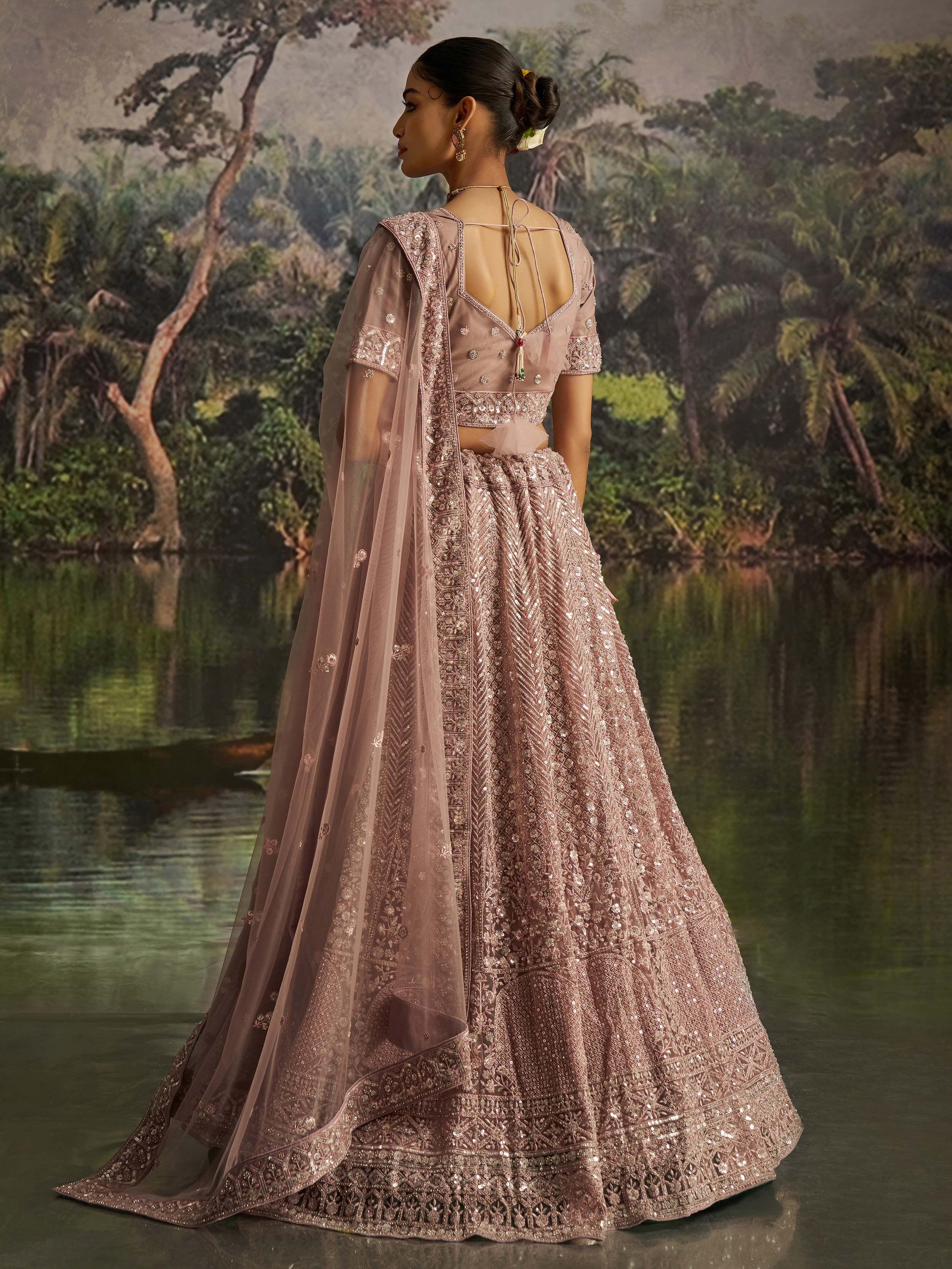 Mauve Net Sequins Bridesmaid Lehenga Choli With Dupatta for Women