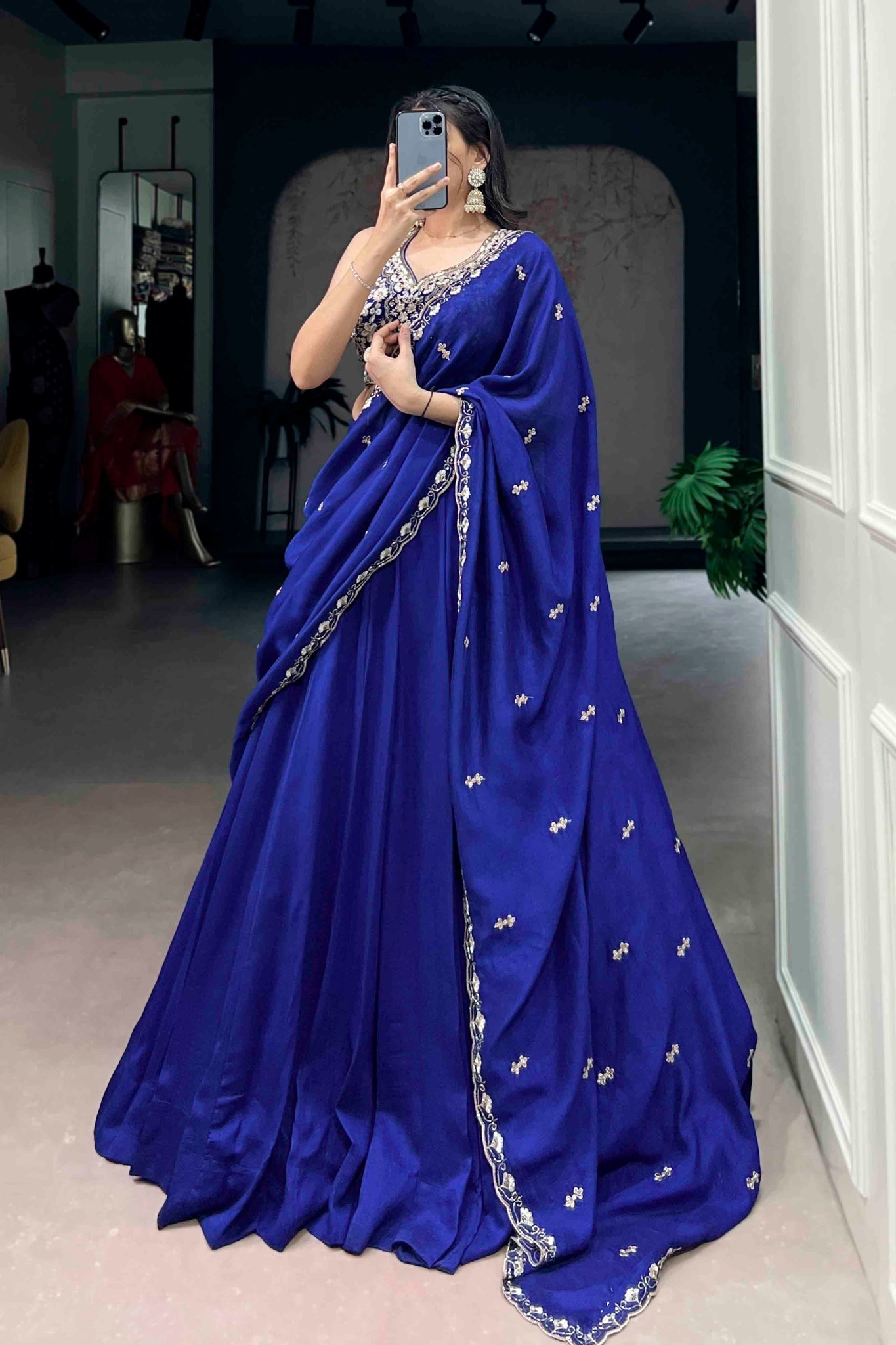 Royal Blue Kashmiri Heavy Embroidered Wedding Lehenga Choli for Women