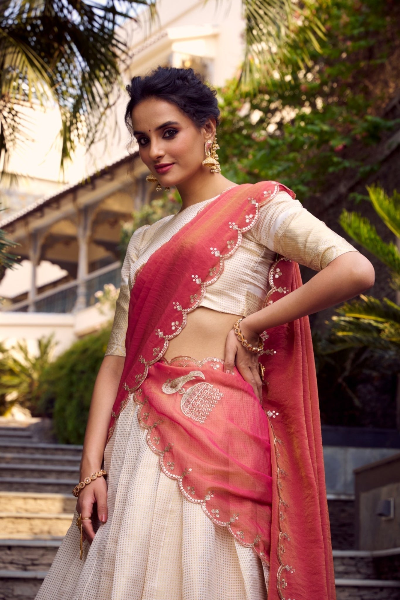 Jacquard Chex Zari Weaving Work Beautiful Lehenga Choli