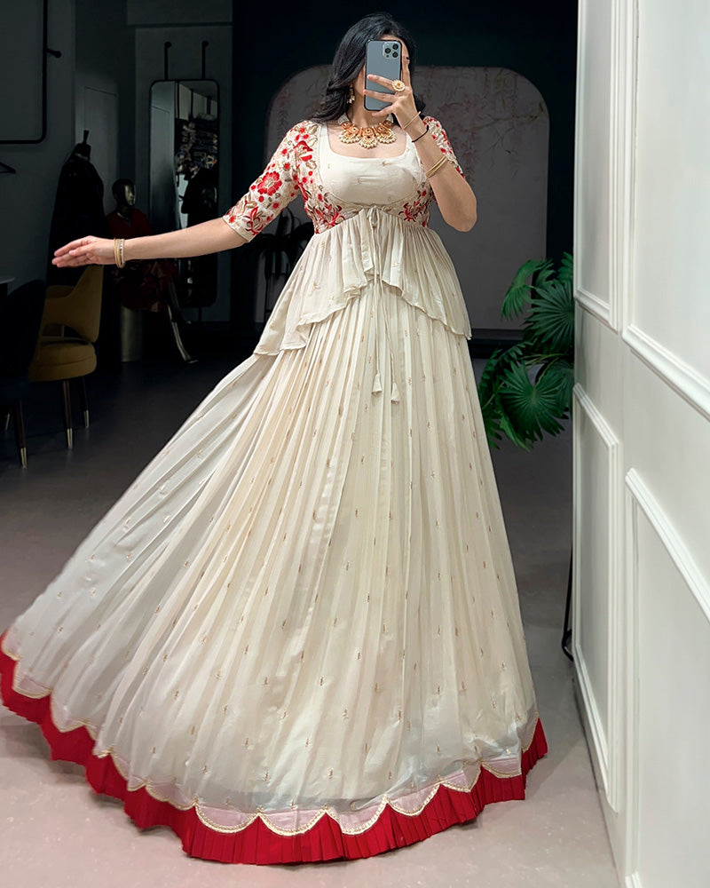 Off-White Chocolate Silk Embroidered Lehenga Choli for Women