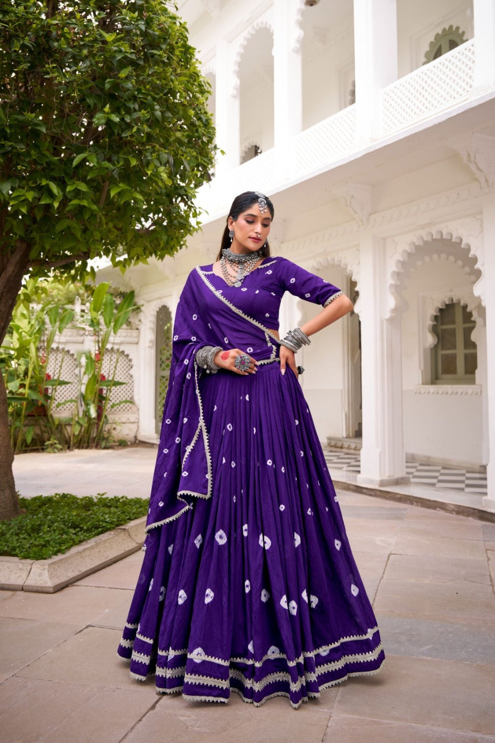 Purple Traditional Bandhej Print Pure Chanderi Beautiful lehenga Choli