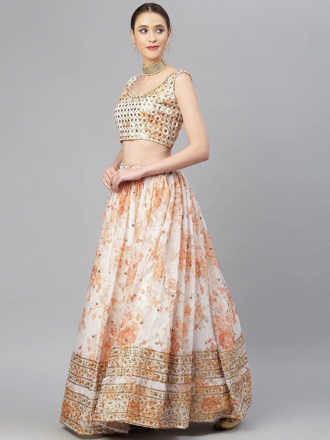 Organza lehenga choli with sequin embellishment and floral embroidery for wedding and festive wear