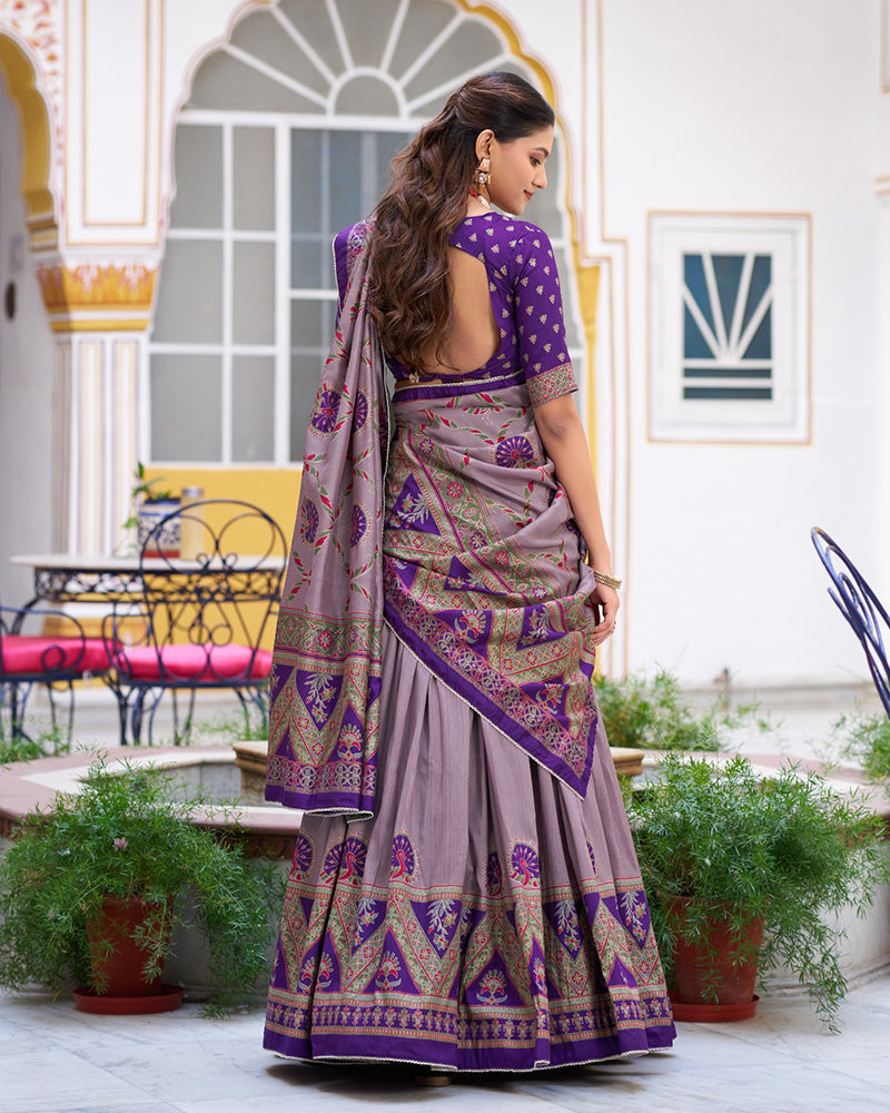 Purple Tasar Silk Printed Sparkle Designer Lehenga Choli Set