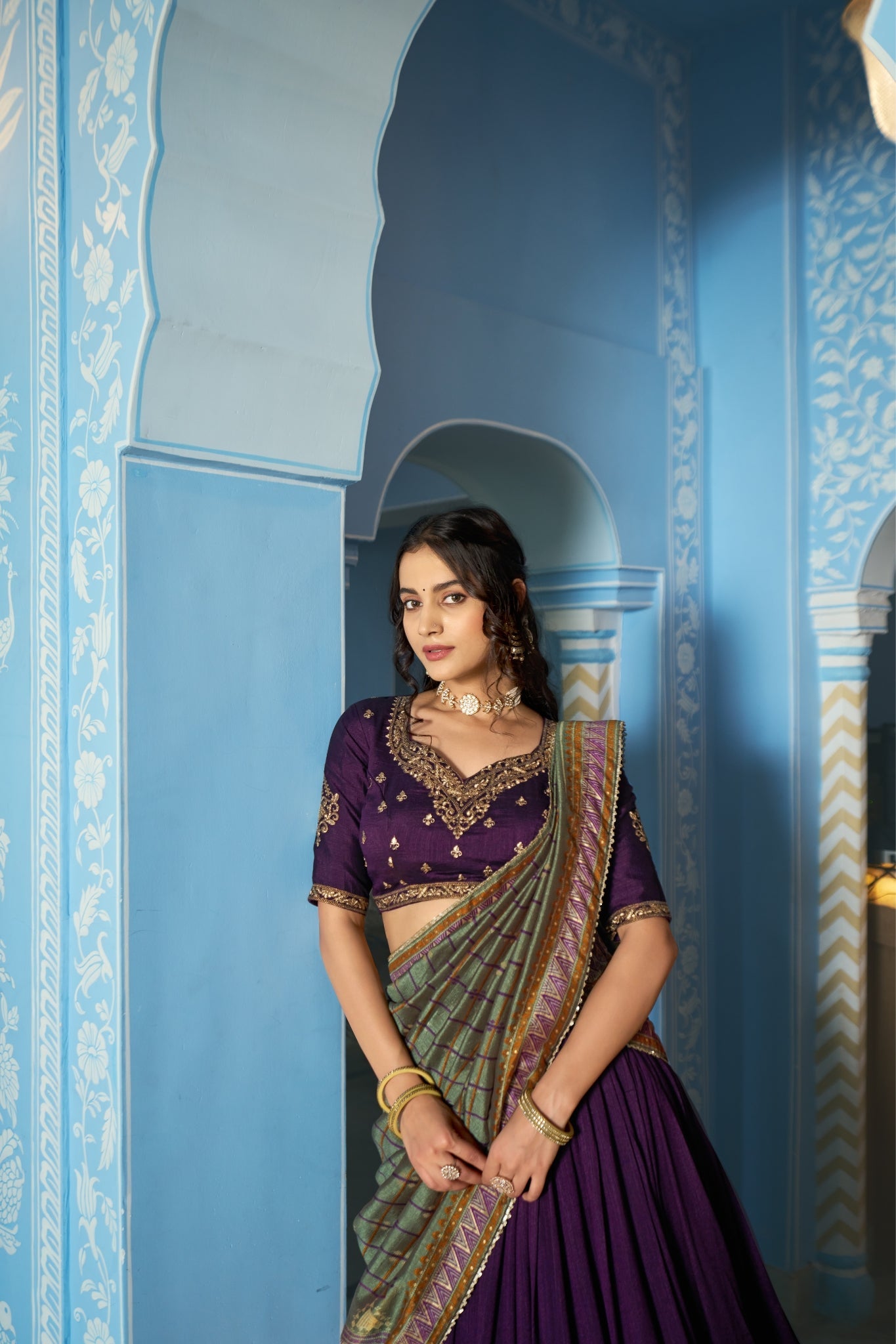 Stunning Vichitra Silk Embroidery Sequins Worked Lehenga Choli Set - Zimonza
