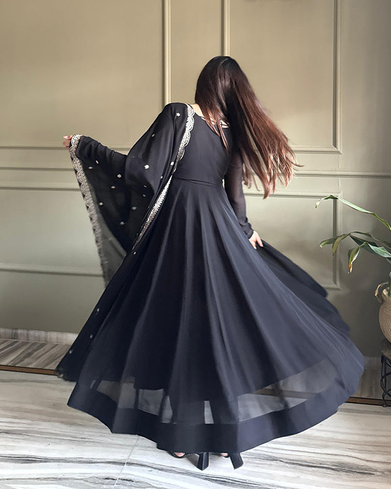 Black Georgette Embroidered Party Anarkali Suit for Women