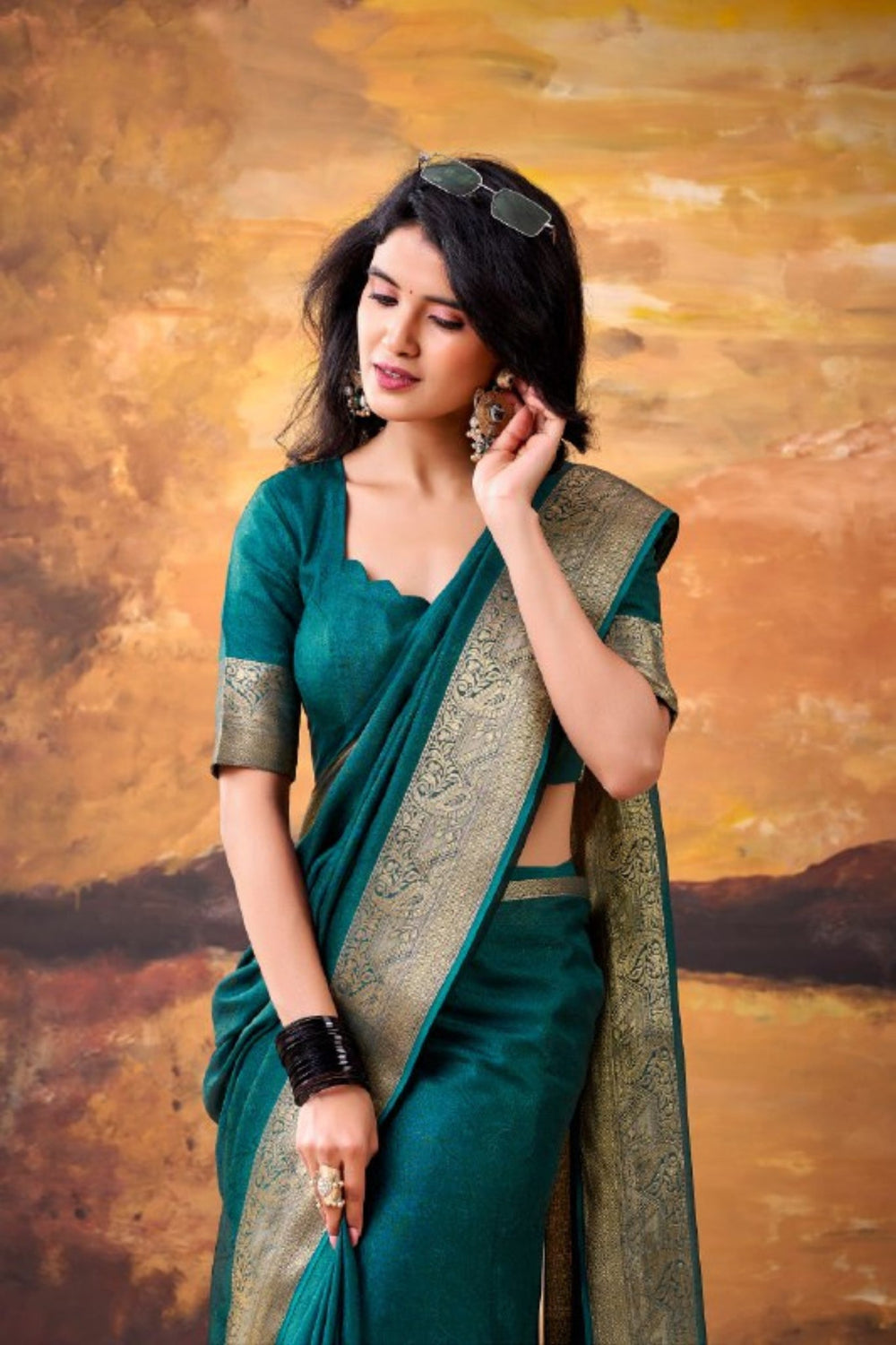 Teal Marshmallow Silk Woven Contrast Border Festive Saree for Women