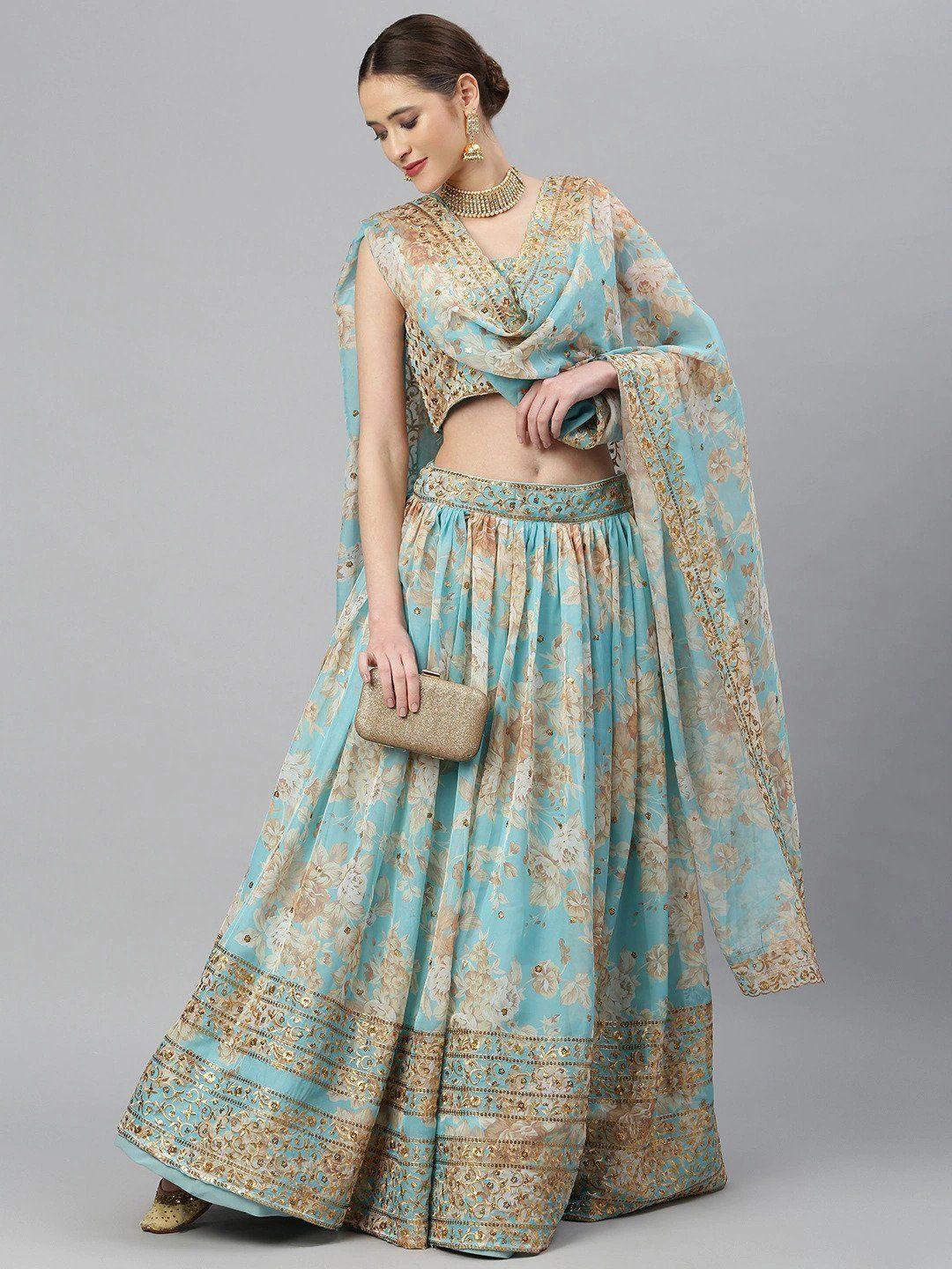 Organza lehenga choli with sequin embellishment and floral embroidery for wedding occasions