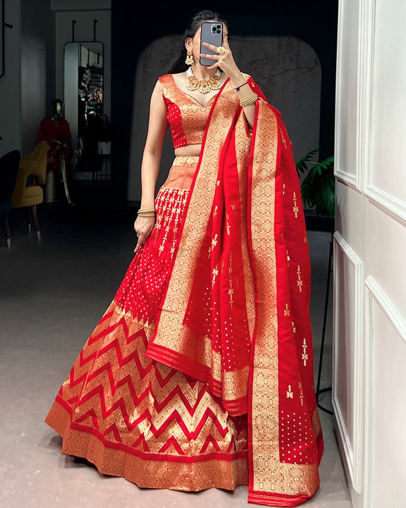 Banarasi Silk Zari Weaving Worked Designer Lehenga Choli - Zimonza