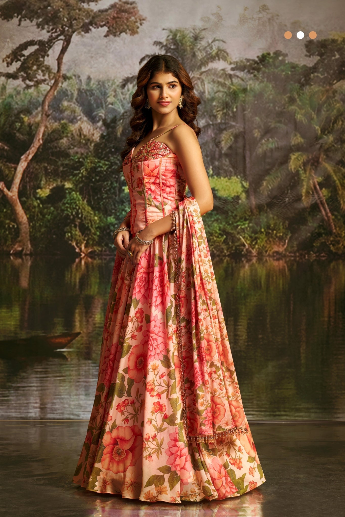 Peach Floral Handwork Corset Lehenga Choli for Women
