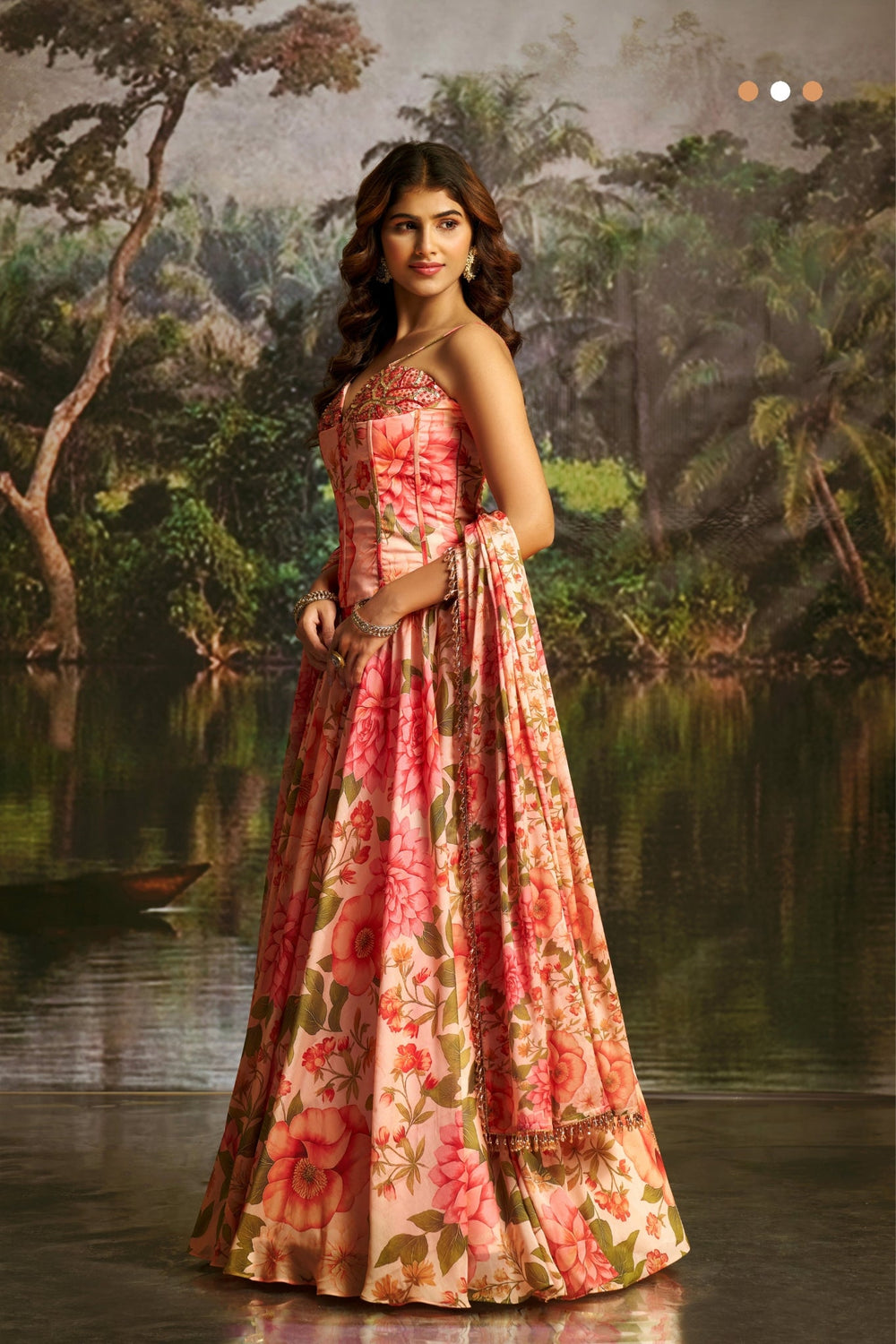 Peach Floral Handwork Corset Lehenga Choli for Women
