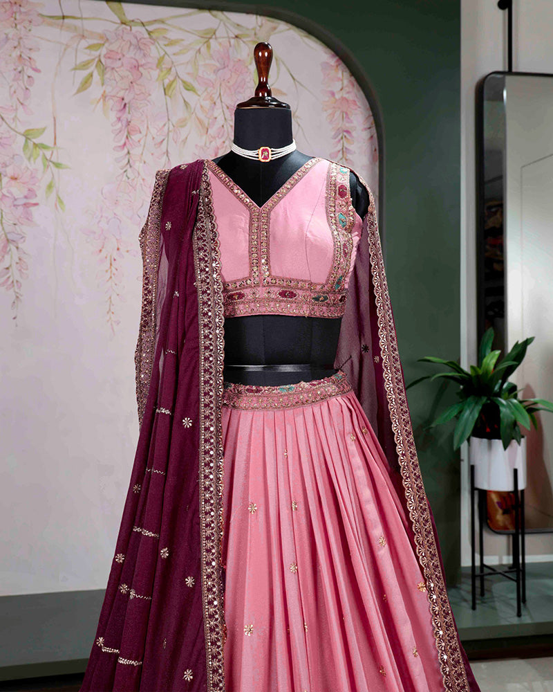 Baby Pink Gorgeous Star Georgette Embroidered Lehenga Choli for Women