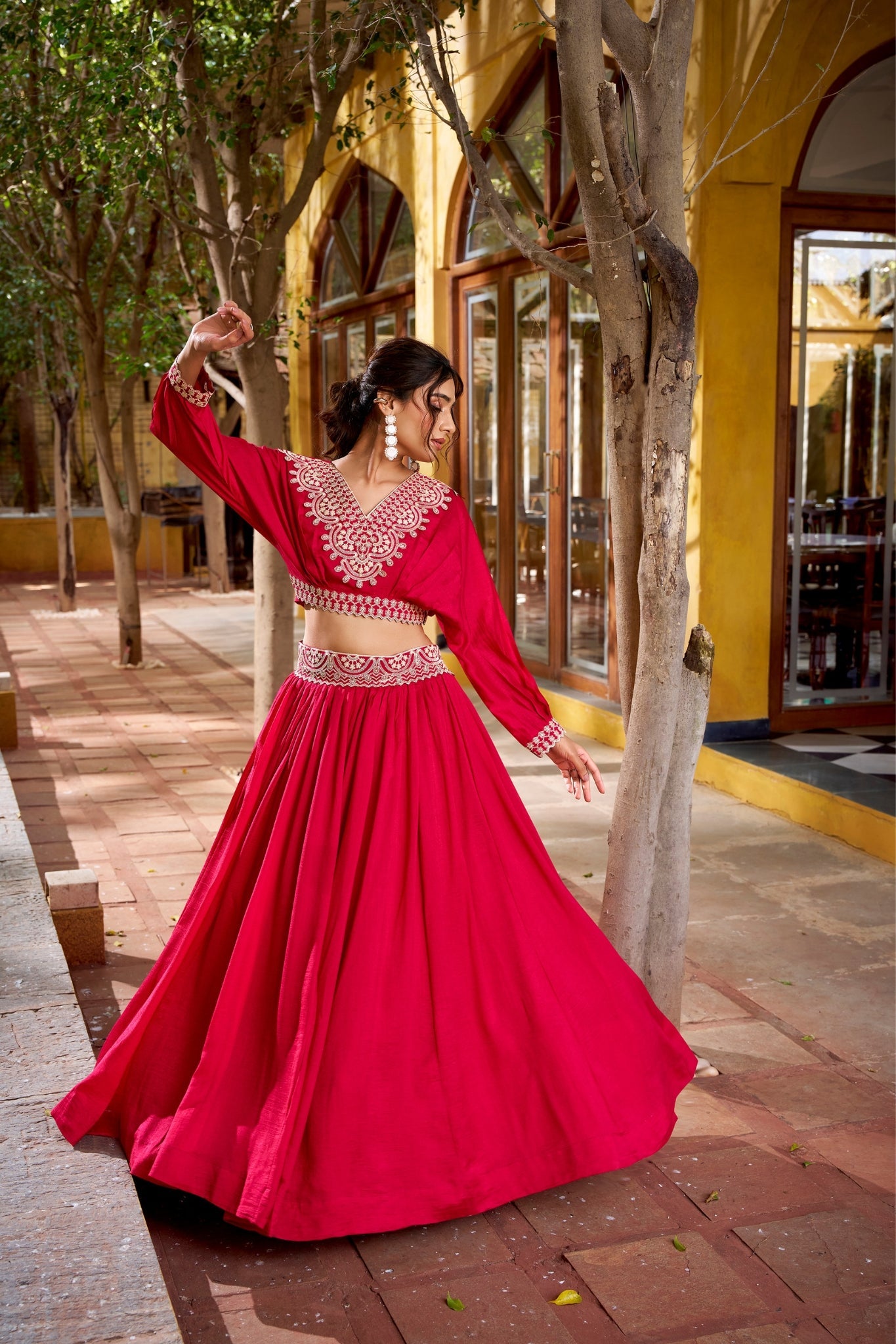 Pink Designer Vichitra Silk Thread Embroidered Lehenga Co Ord Set