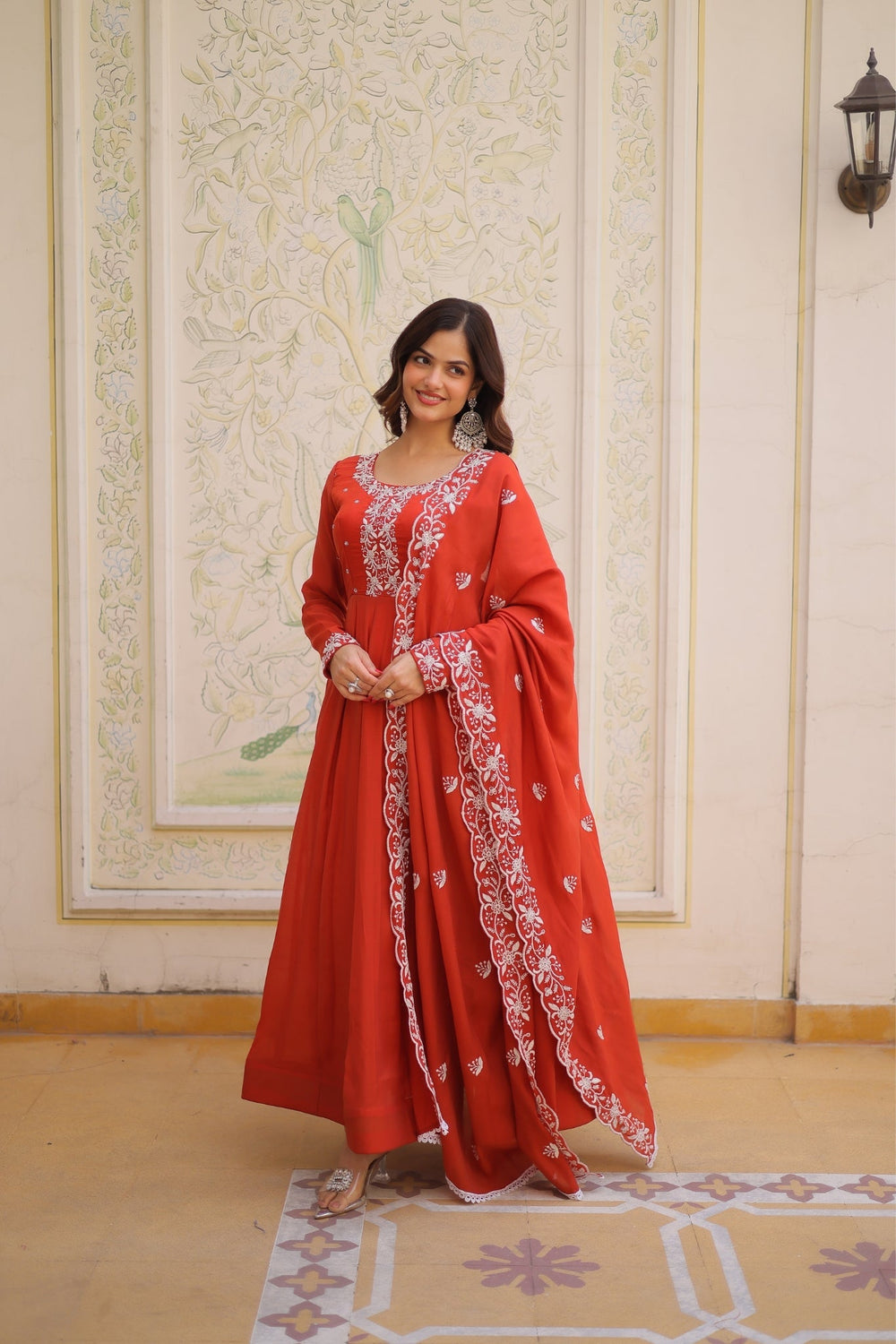 Mal Chanderi Beads Embroidered Anarkali Suit for Women