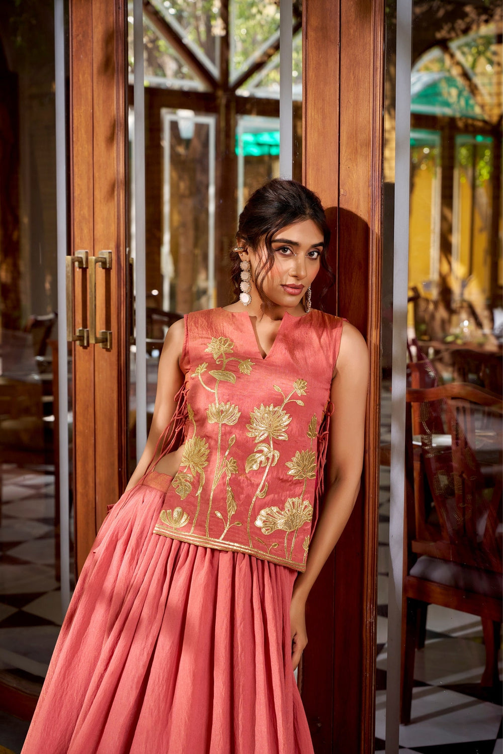 Salmon Pure Shimmer Embroidered Lehenga Co-Ord Set
