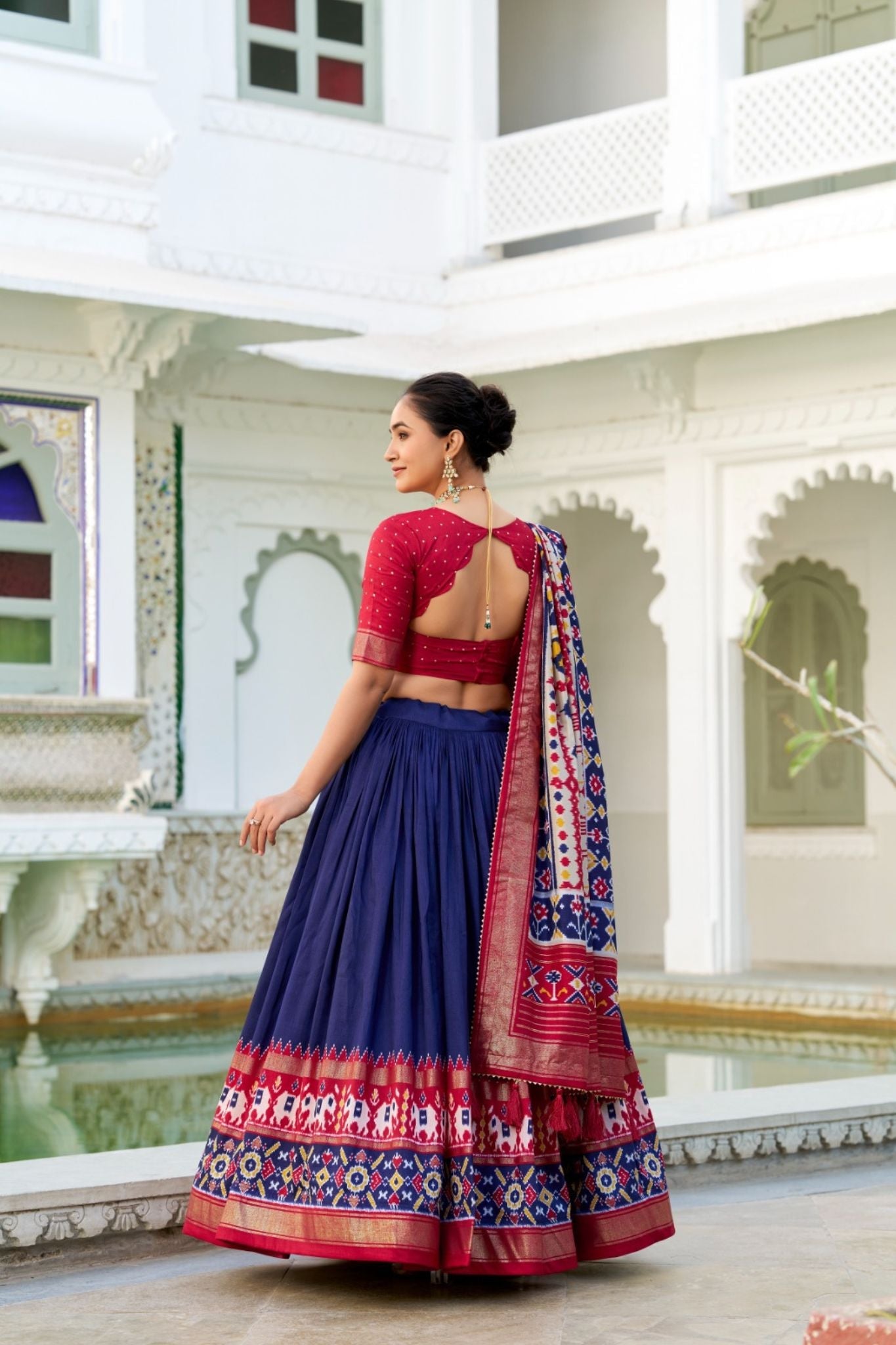 Navy Blue Tussar Silk Patola Printed With Foil Work Lehenga Choli