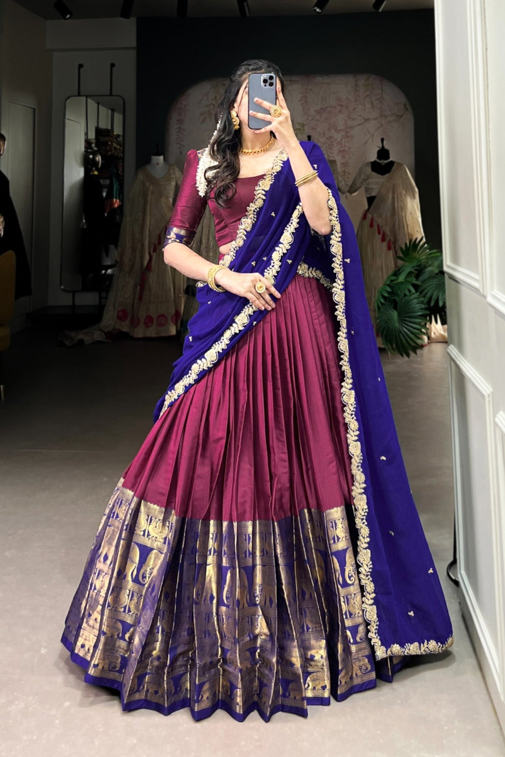 Pink Tarika Narayan Pattu South Indian Lehenga Set