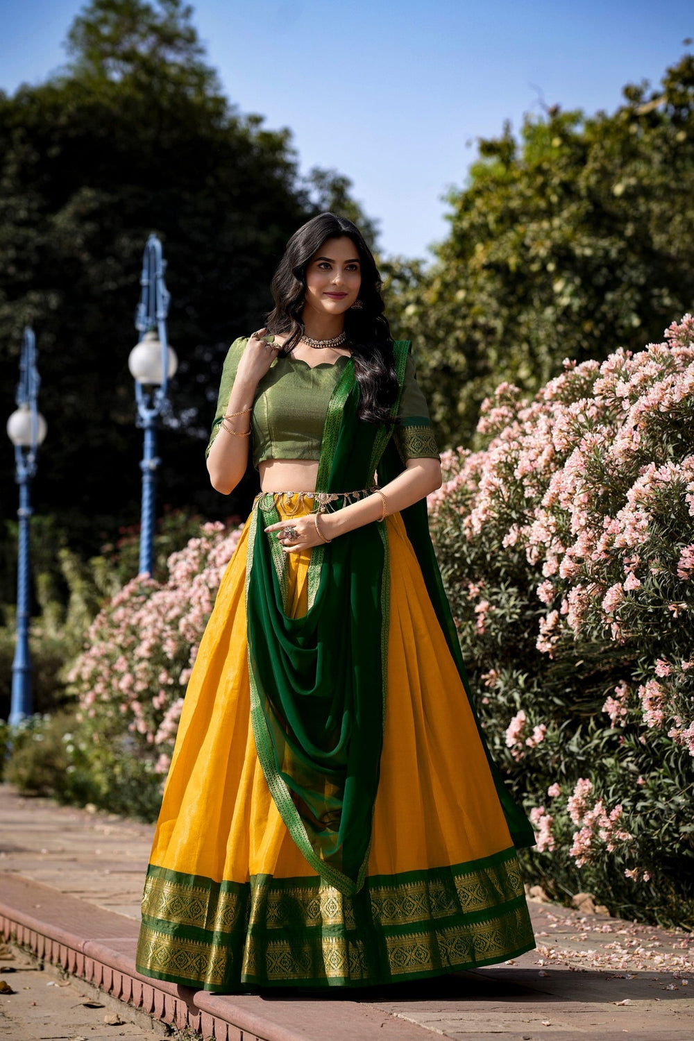 Cream Trending Kanchipuram Silk Designer Lehenga Choli