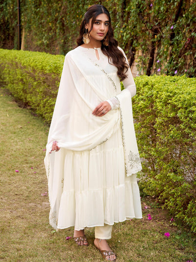 Off-White Chiffon Foil Work Festival Salwar Kameez for Women