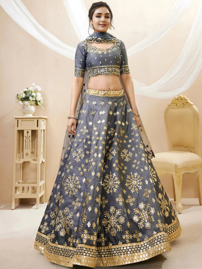 Grey Embroidered Art Silk Engagement Lehenga Choli Festive Collection