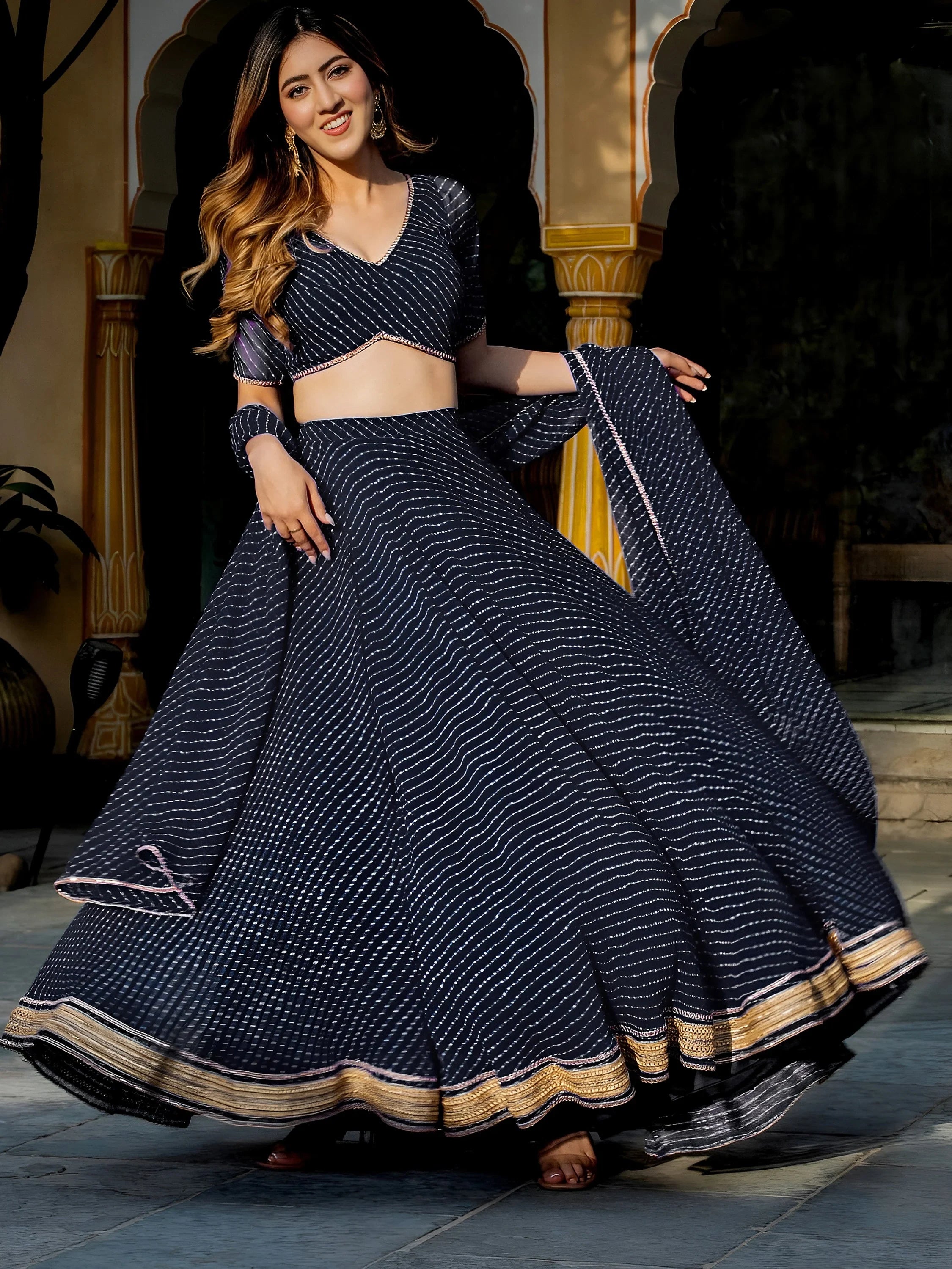 Leheriya georgette lehenga choli with gota patti work for wedding and festive occasions