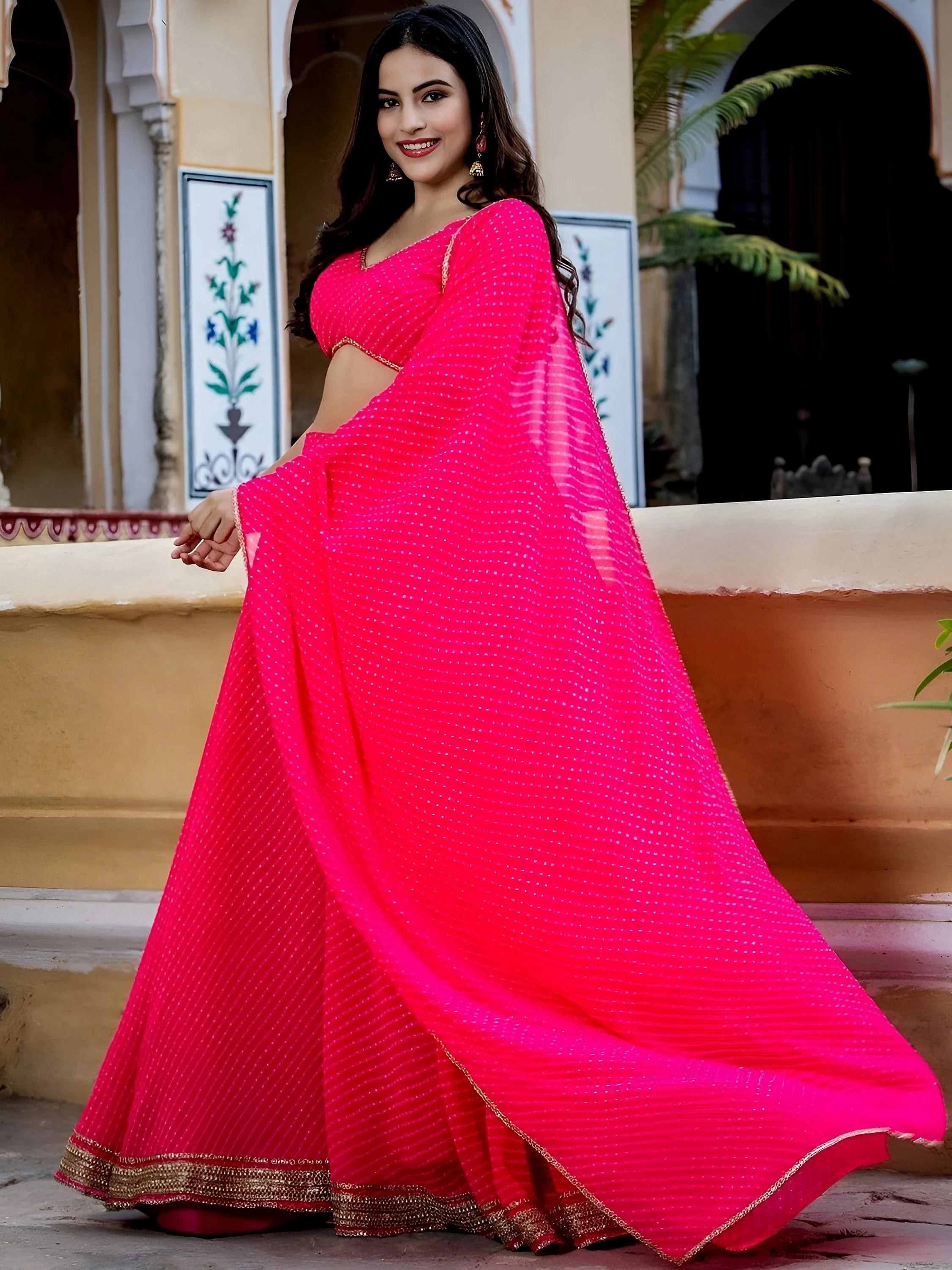 Leheriya georgette lehenga choli with gota patti work for wedding and festive occasions