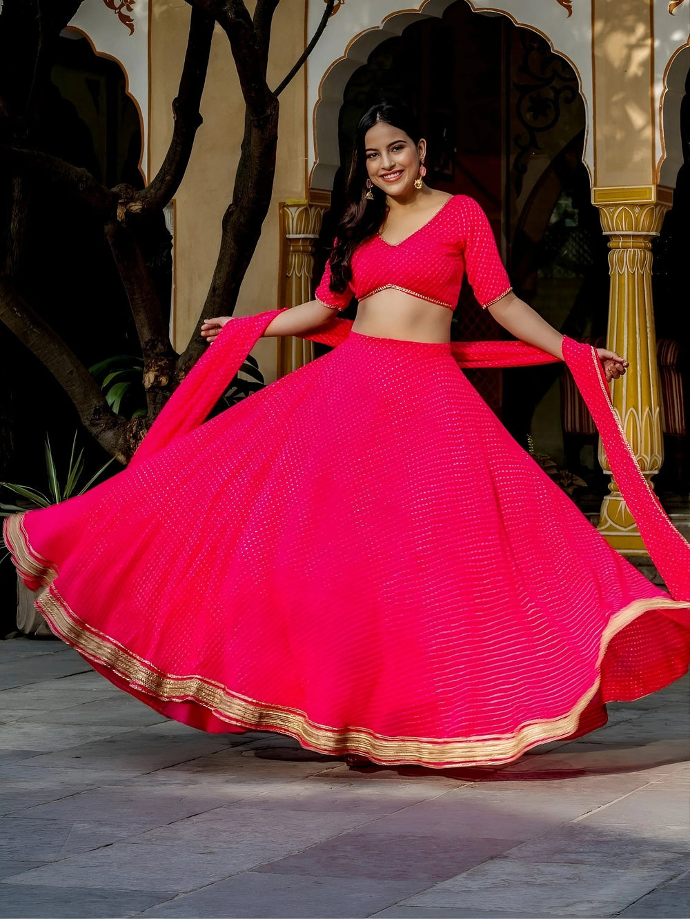 Leheriya georgette lehenga choli with gota patti work for wedding and festive occasions