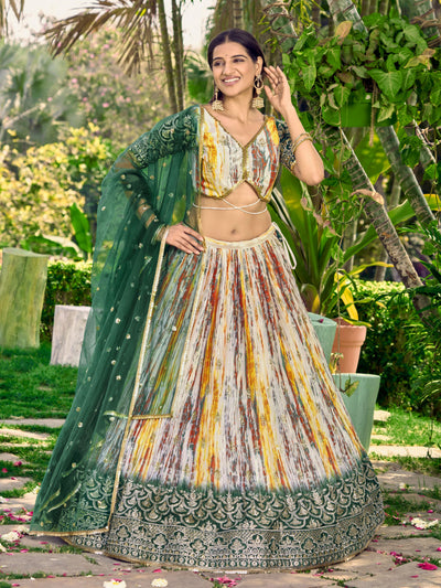 White Chinon Thread Embroidered Festival Wear Lehenga Choli for Women