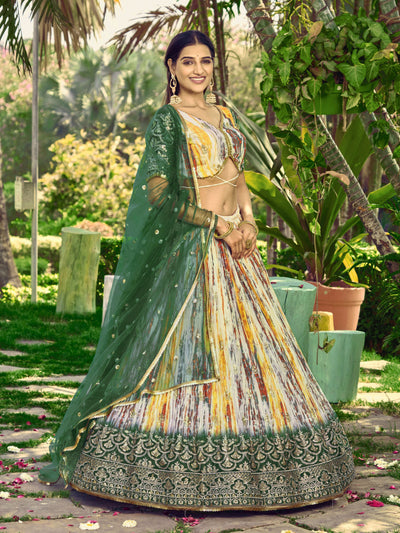 White Chinon Thread Embroidered Festival Wear Lehenga Choli for Women