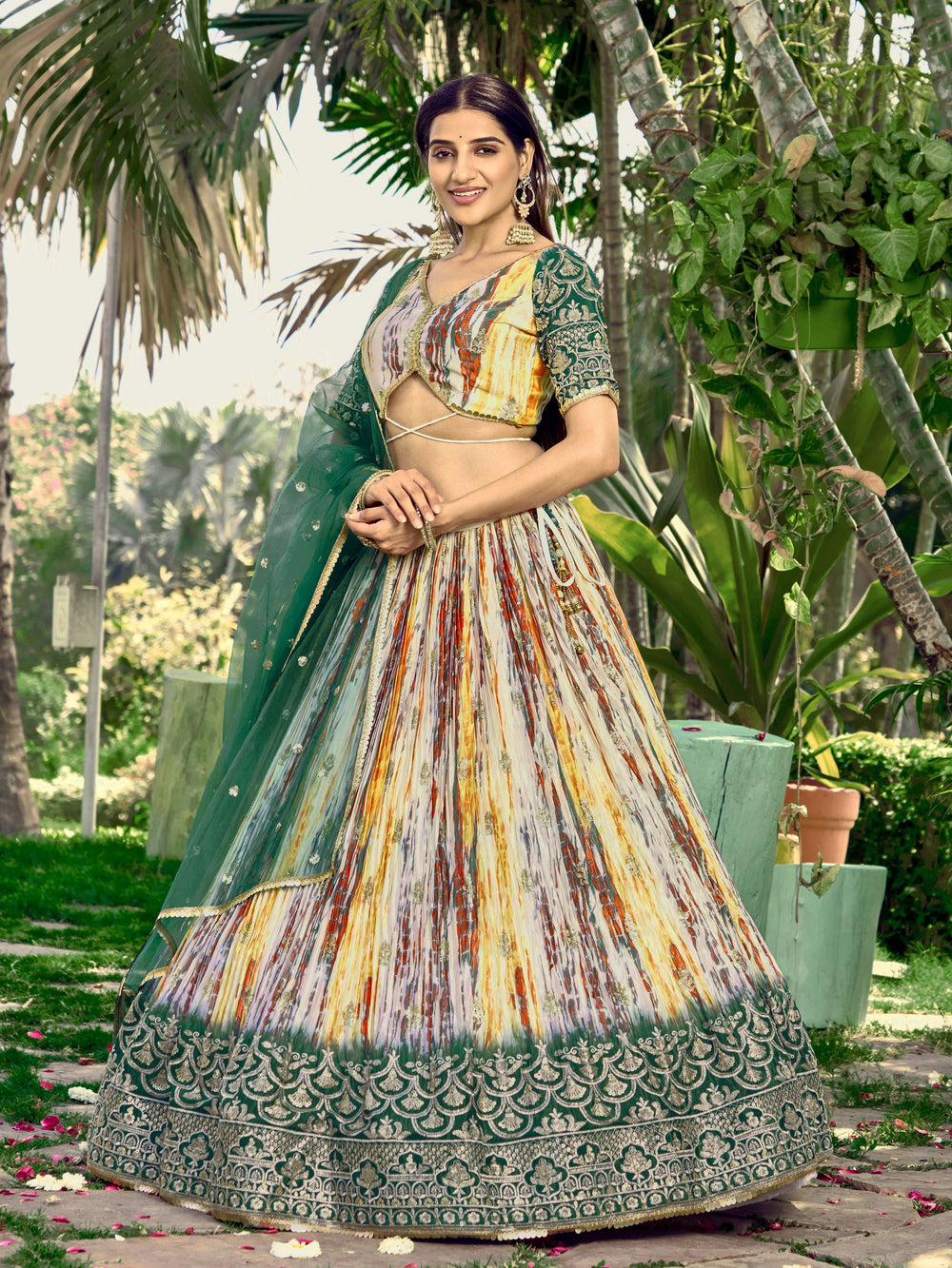 White Chinon Thread Embroidered Festival Wear Lehenga Choli for Women