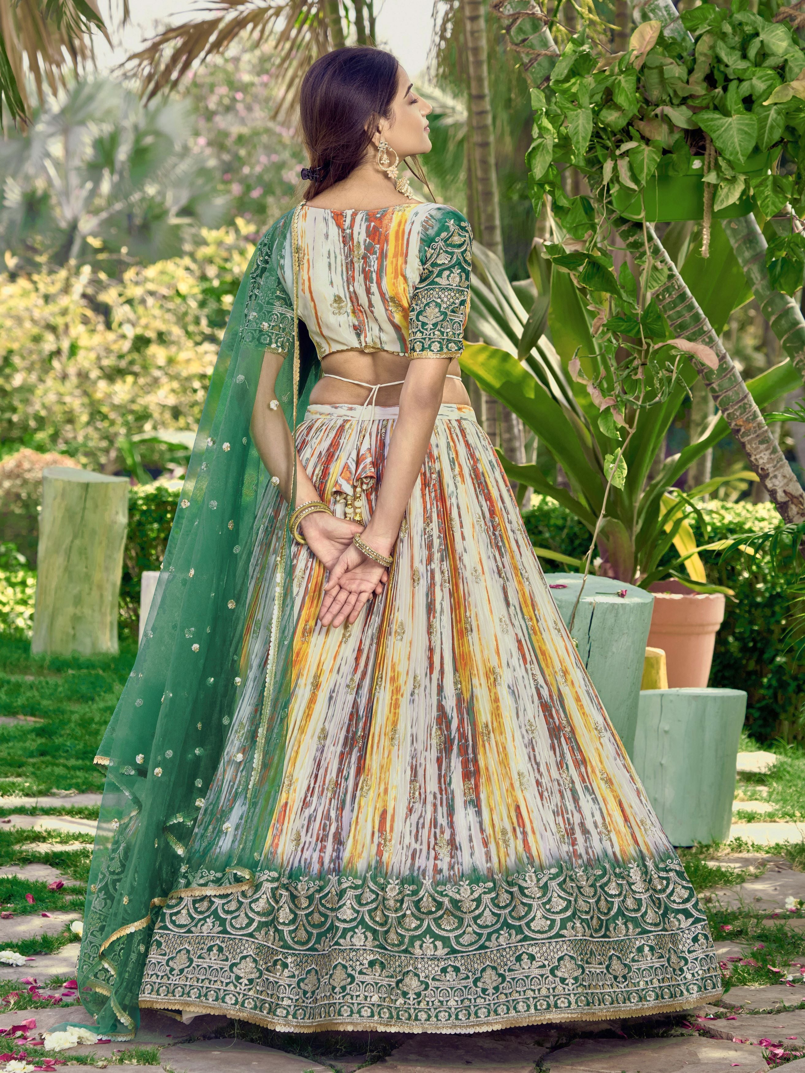 White Chinon Thread Embroidered Festival Wear Lehenga Choli for Women