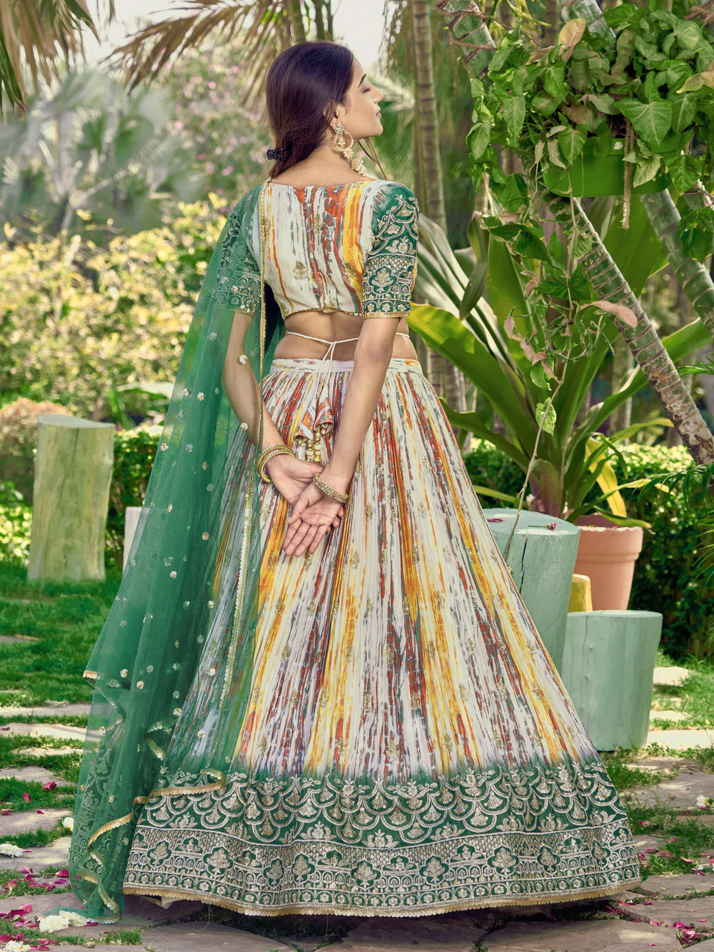 White Chinon Thread Embroidered Festival Wear Lehenga Choli for Women