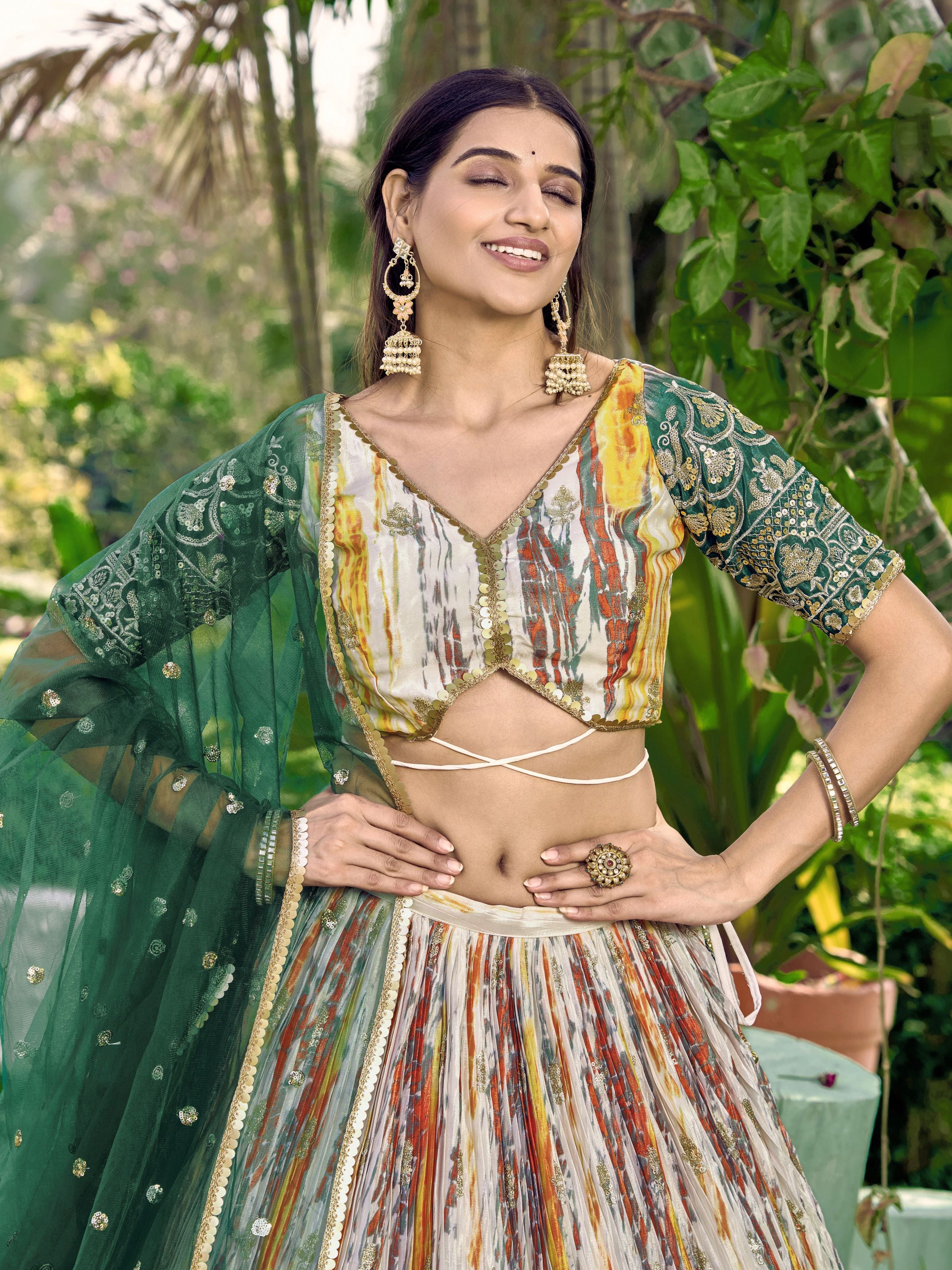 White Chinon Thread Embroidered Festival Wear Lehenga Choli for Women