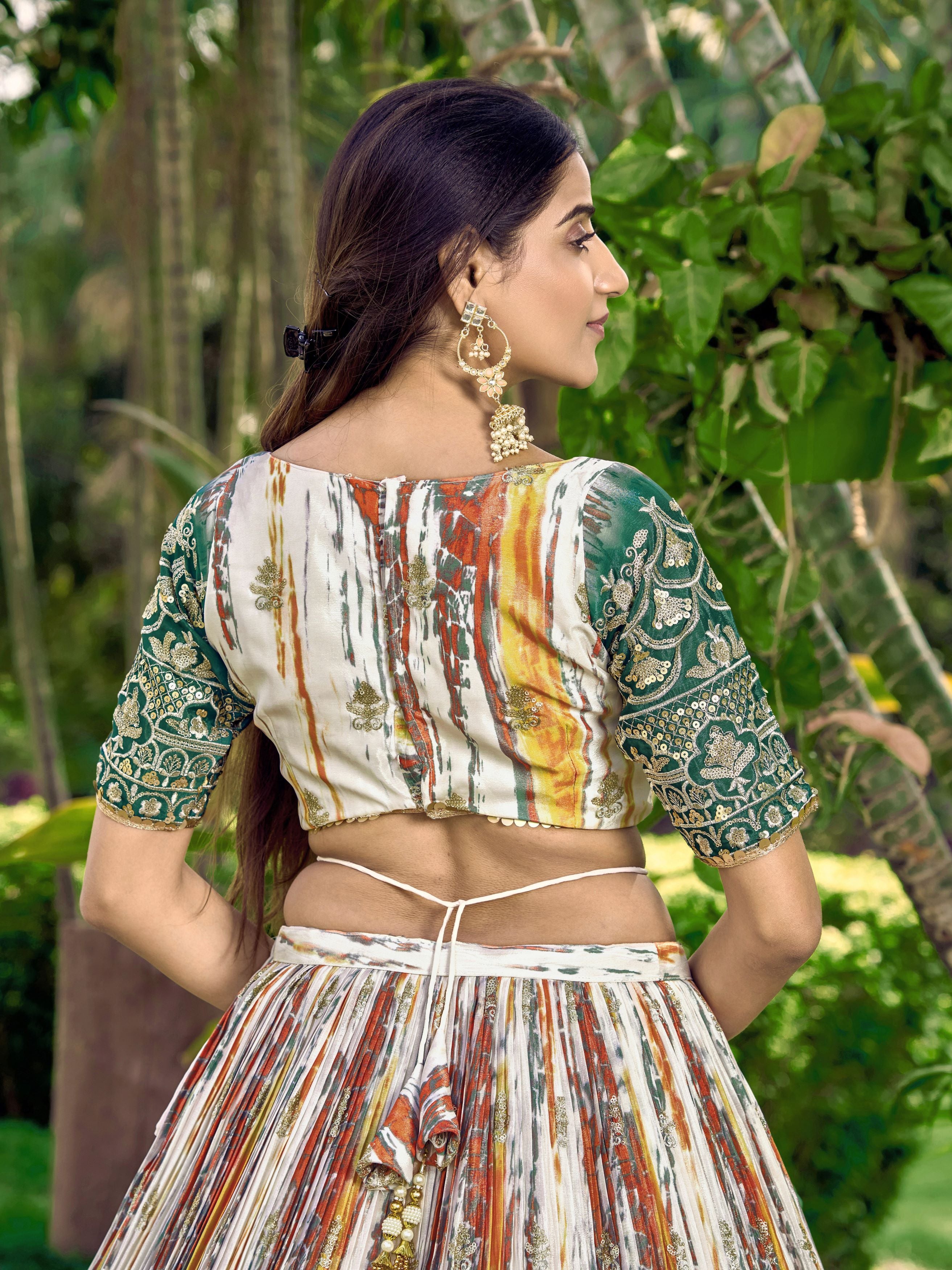 White Chinon Thread Embroidered Festival Wear Lehenga Choli for Women