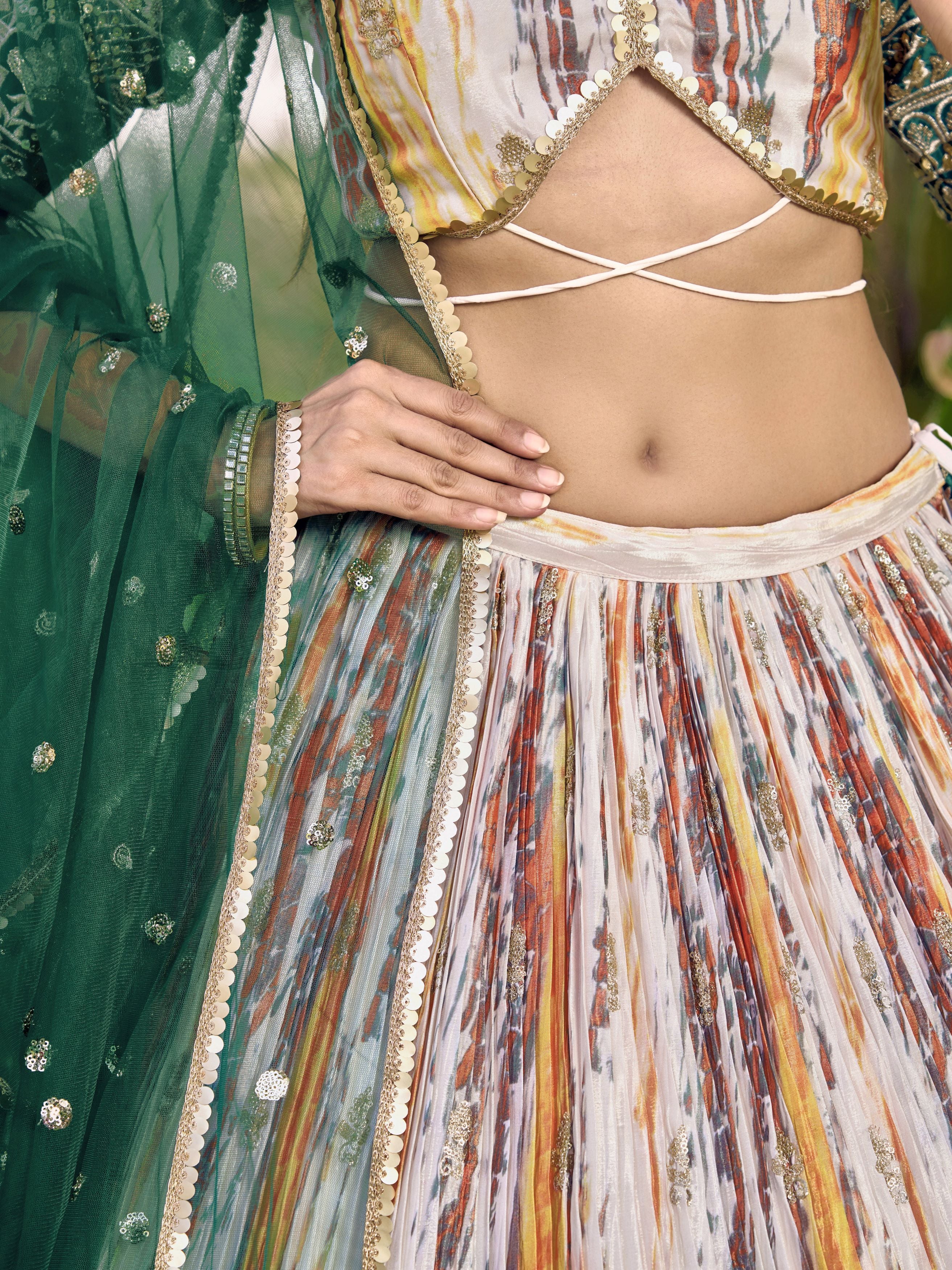White Chinon Thread Embroidered Festival Wear Lehenga Choli for Women