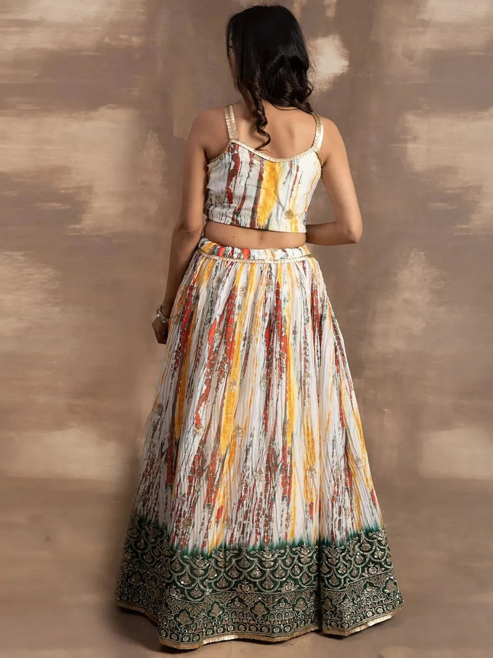 White & Green Sequins Chinon Festival Lehenga Choli Indian Ethnic Wear