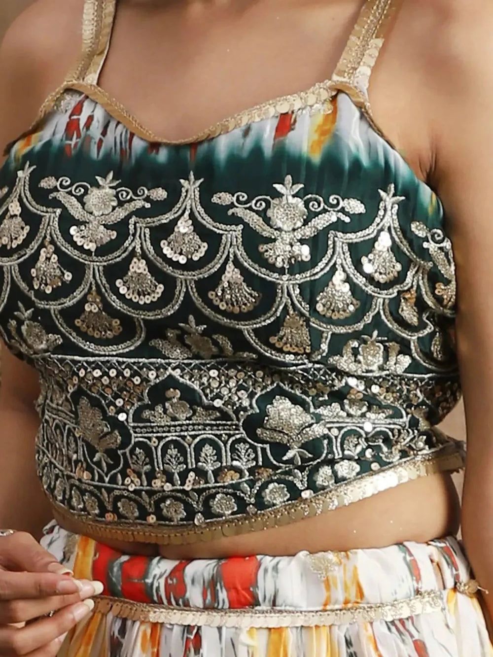White & Green Sequins Chinon Festival Lehenga Choli Indian Ethnic Wear