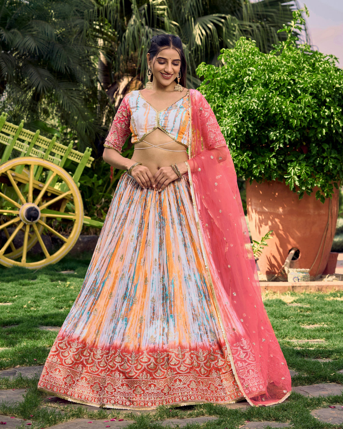 White Chinon Thread Embroidered Festival Wear Lehenga Choli for Women