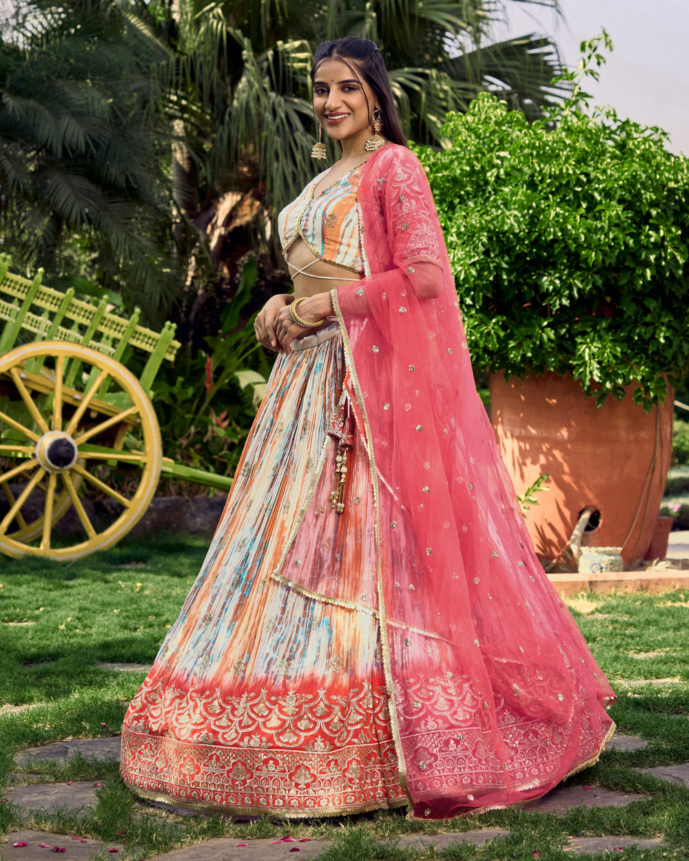 White Chinon Thread Embroidered Festival Wear Lehenga Choli for Women