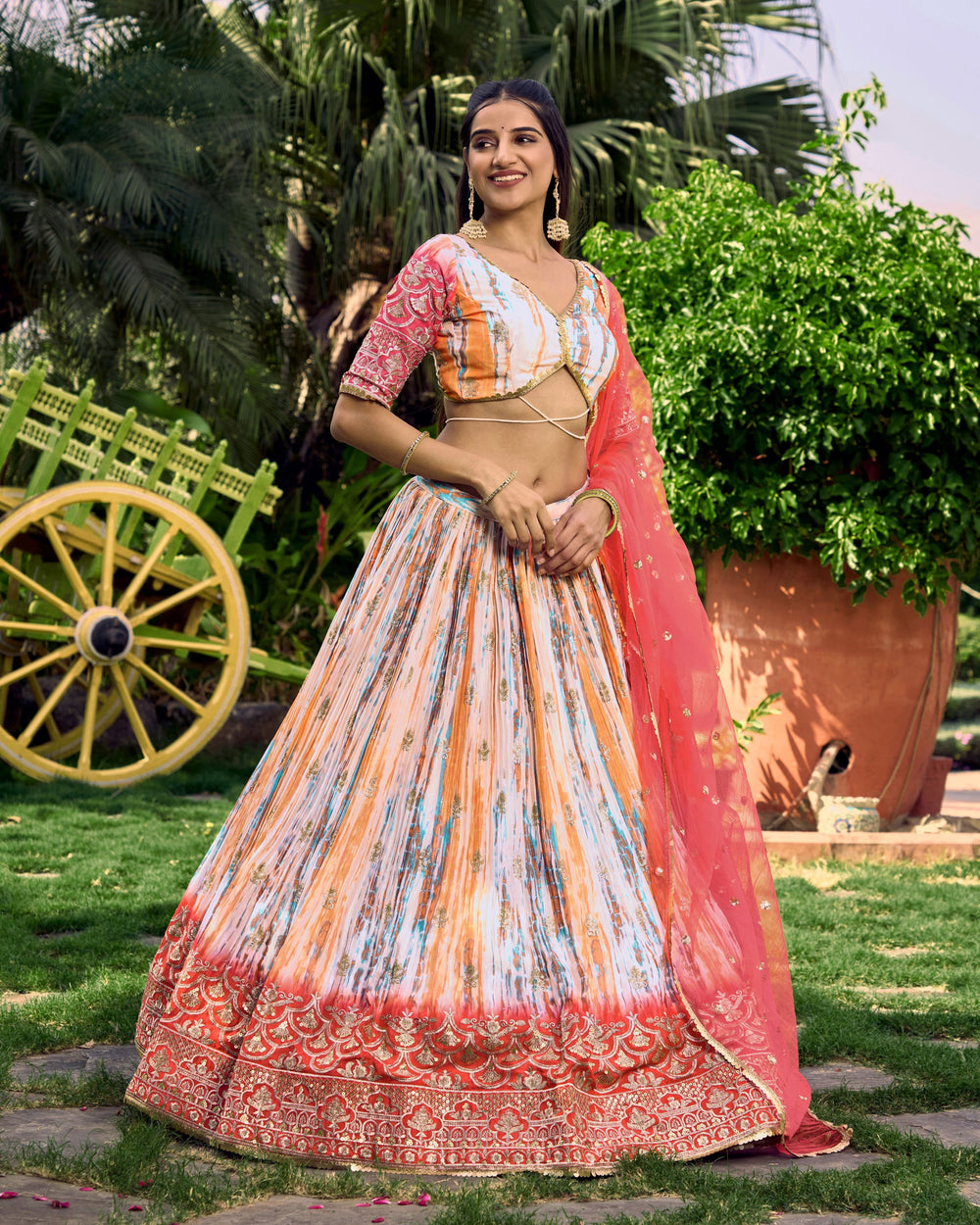 White Chinon Thread Embroidered Festival Wear Lehenga Choli for Women