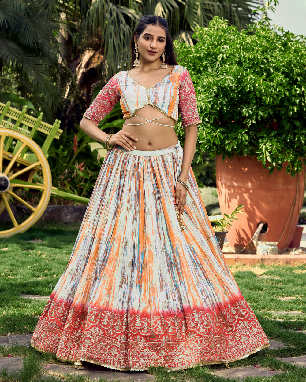 White Chinon Thread Embroidered Festival Wear Lehenga Choli for Women