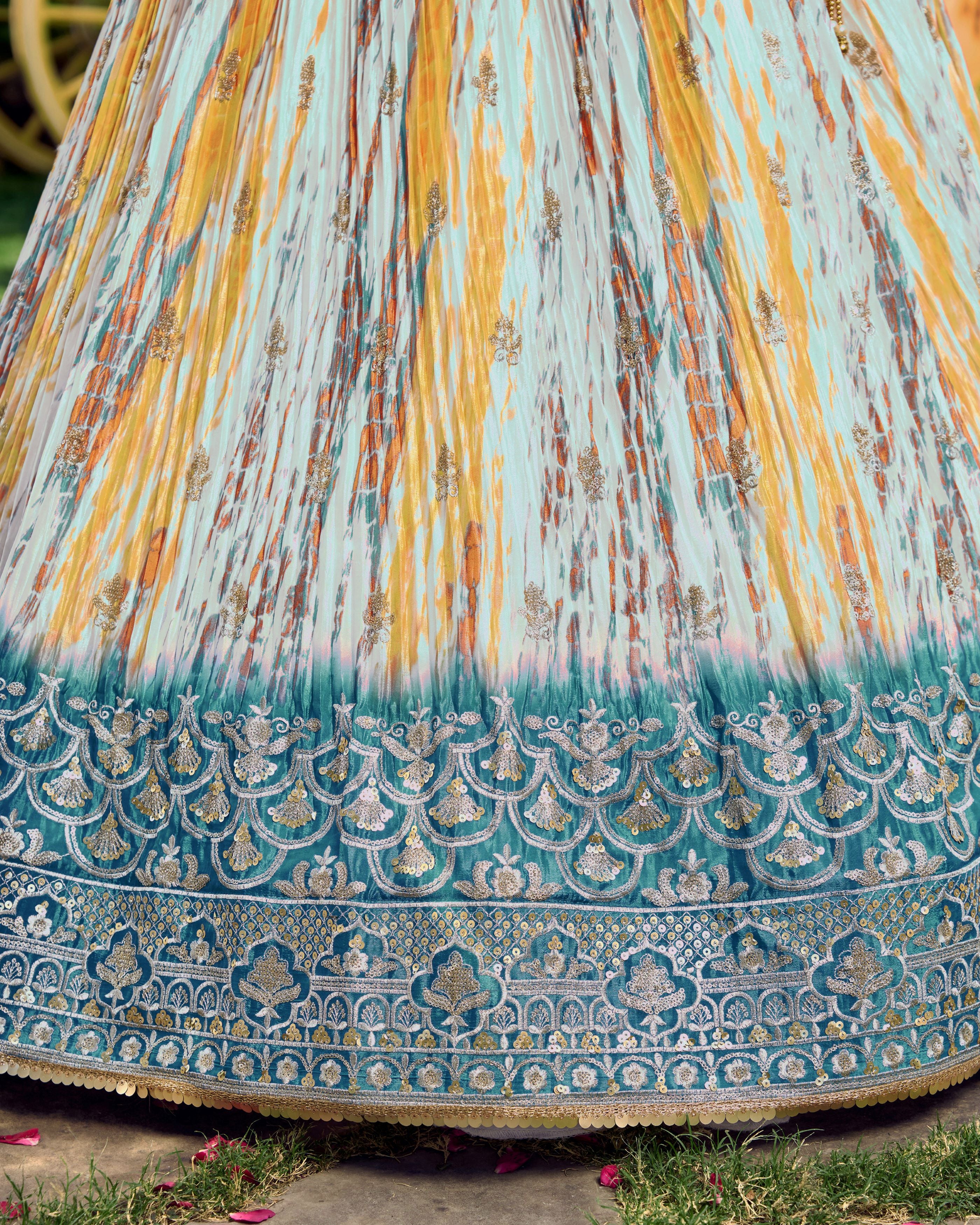 White Chinon Thread Embroidered Festival Wear Lehenga Choli for Women