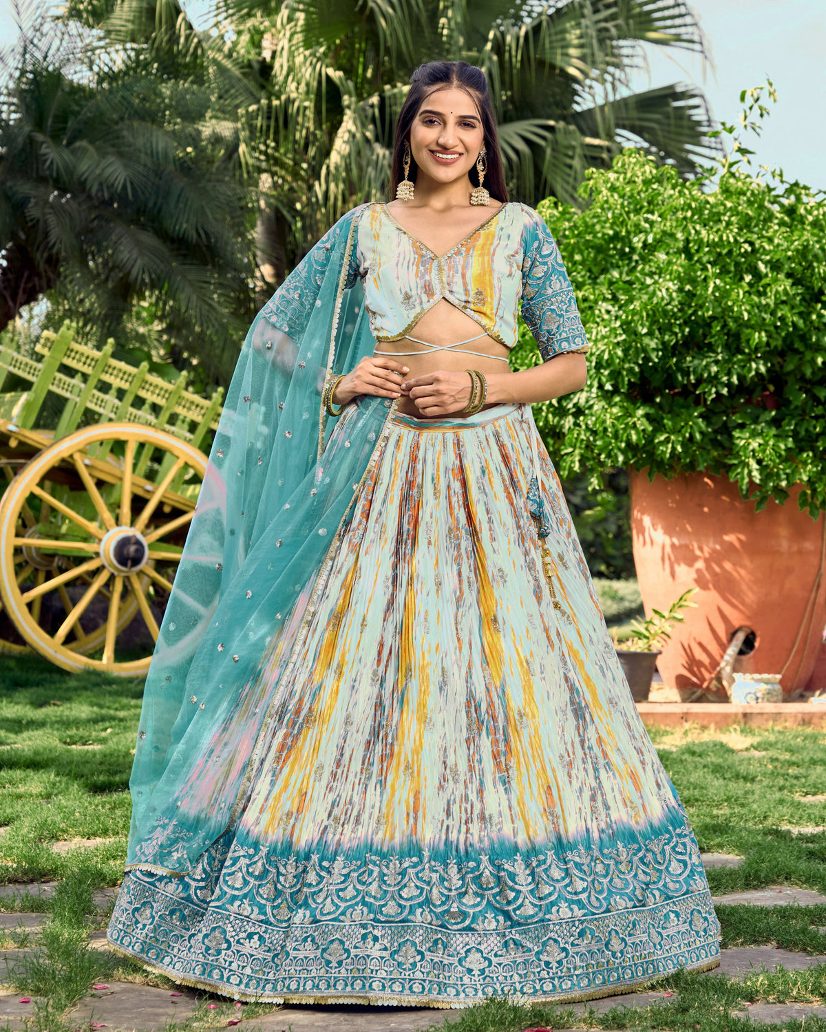 White Chinon Thread Embroidered Festival Wear Lehenga Choli for Women