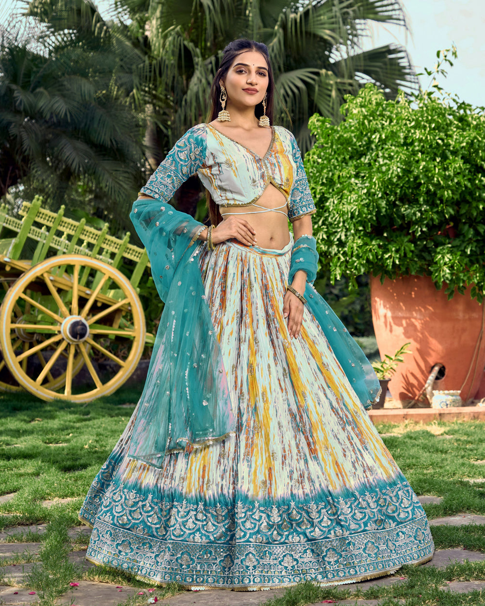 White Chinon Thread Embroidered Festival Wear Lehenga Choli for Women