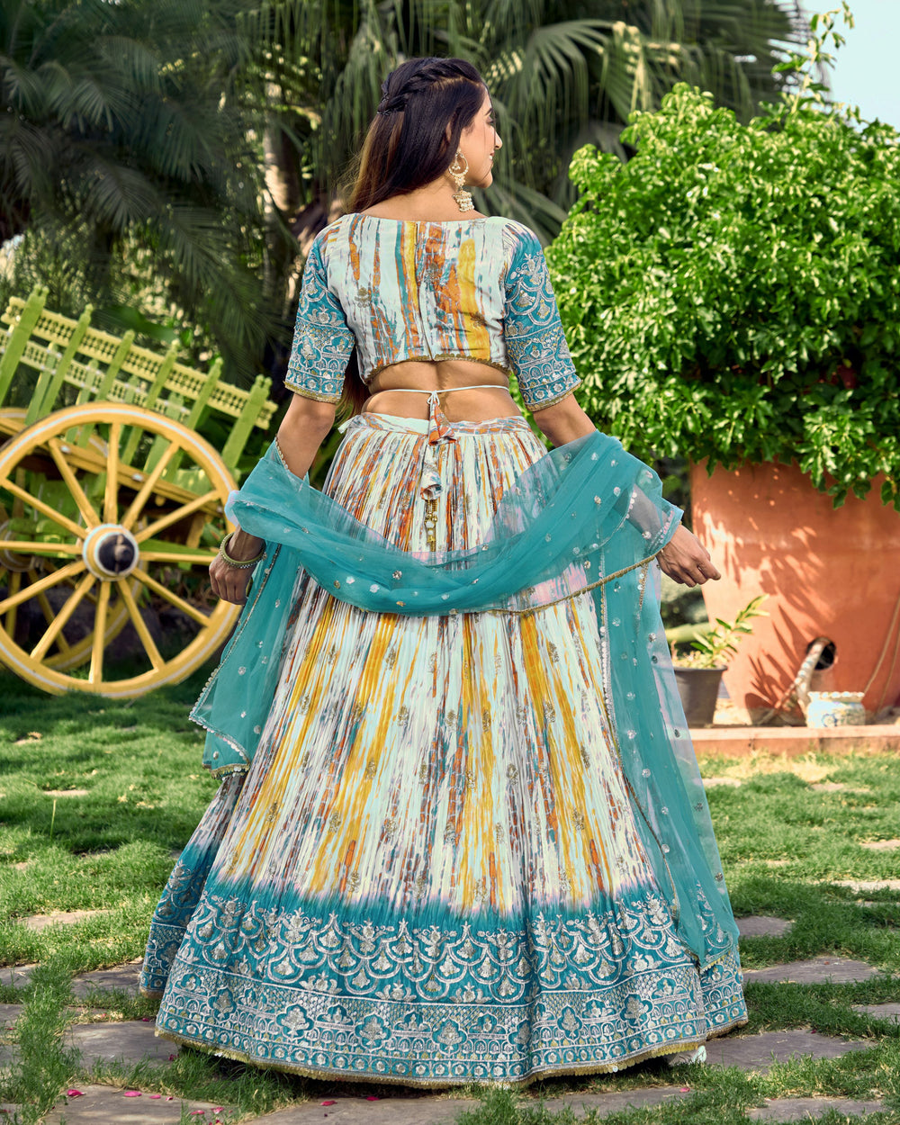 White Chinon Thread Embroidered Festival Wear Lehenga Choli for Women