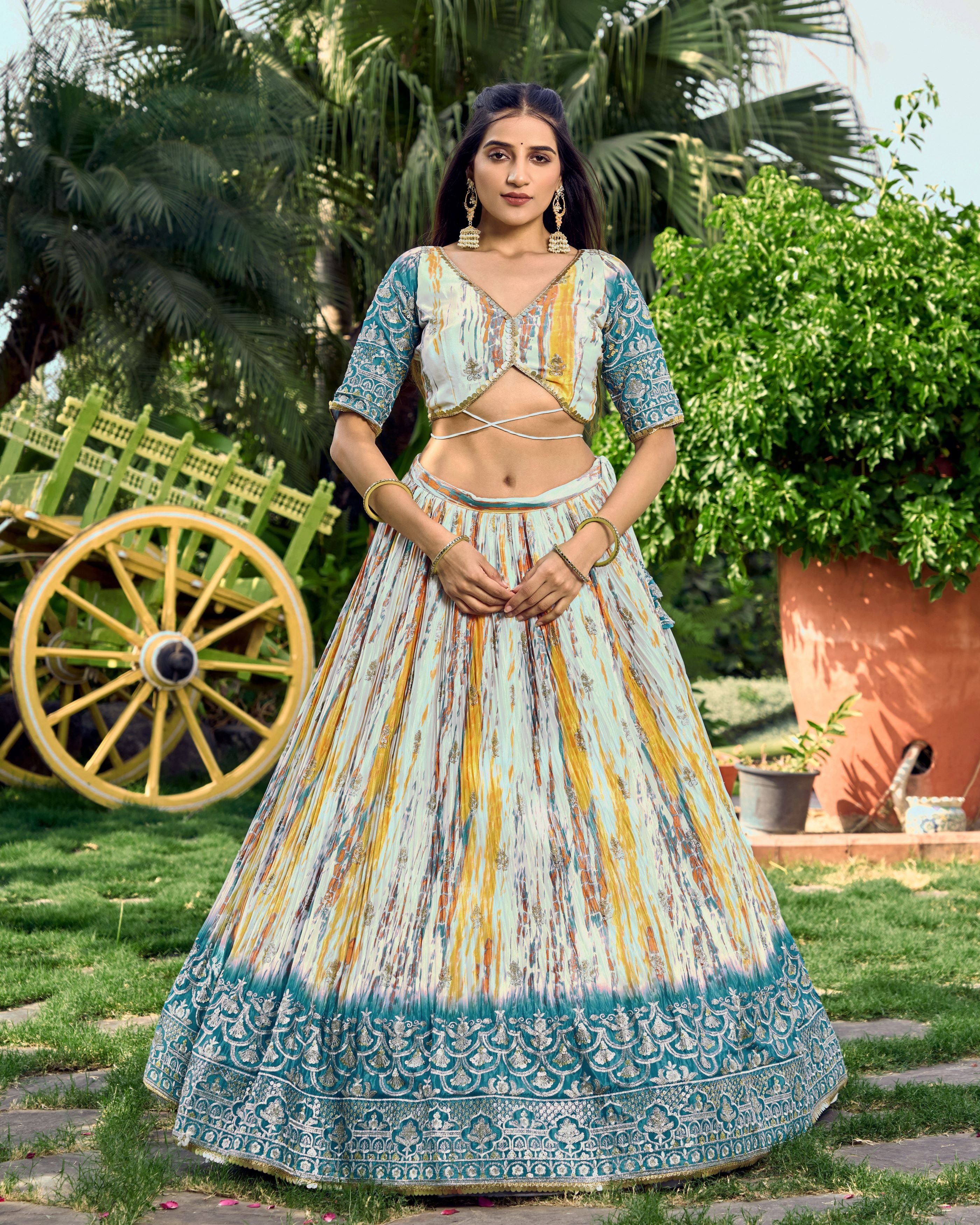 White Chinon Thread Embroidered Festival Wear Lehenga Choli for Women