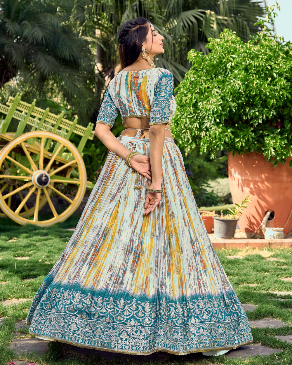 White Chinon Thread Embroidered Festival Wear Lehenga Choli for Women