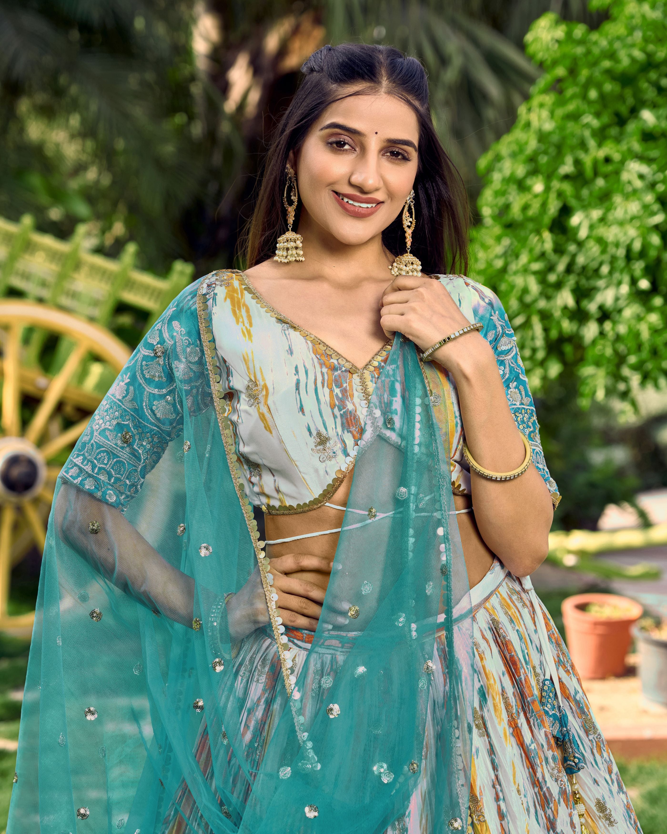 White Chinon Thread Embroidered Festival Wear Lehenga Choli for Women