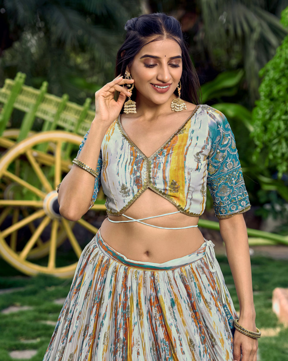 White Chinon Thread Embroidered Festival Wear Lehenga Choli for Women