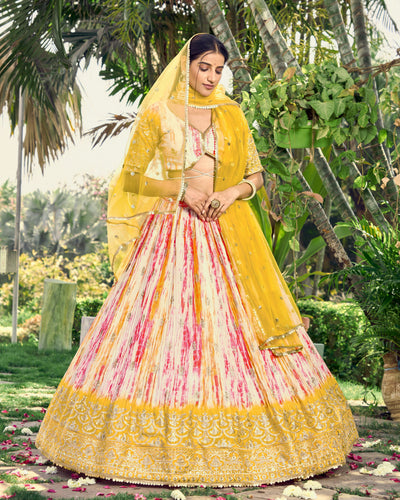 White Chinon Thread Embroidered Festival Wear Lehenga Choli for Women